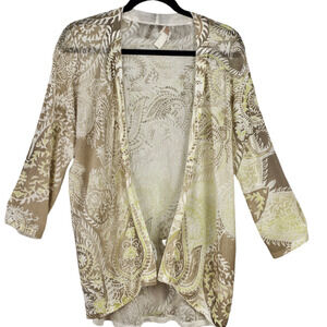 Chicos white lime taupe paisley print hilo cardigan sweater size 2